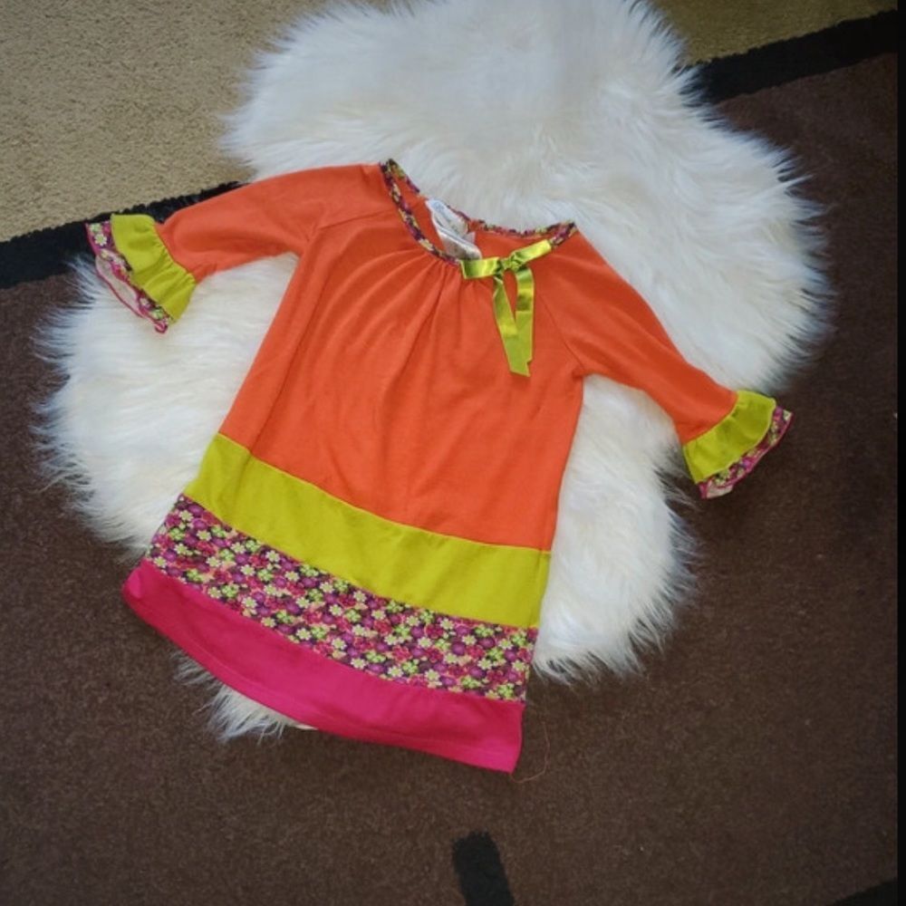 Girl’s vintage style color block ruffle dress fall size 3T EUC